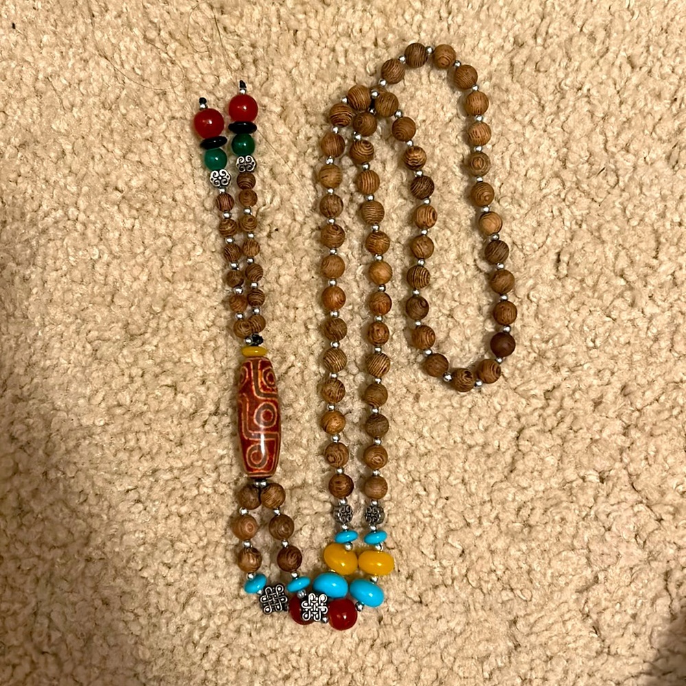 Tibet style jewelry with good luck wish. Long chains for sweaters chain